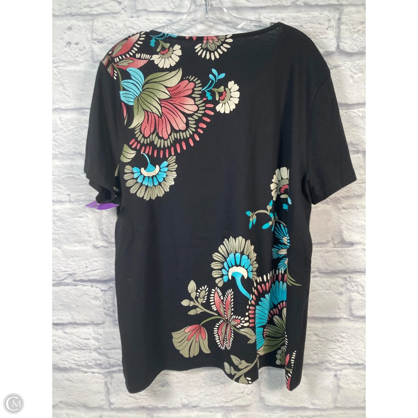 Top Short Sleeve By Chicos In Black & Blue, Size: Xl