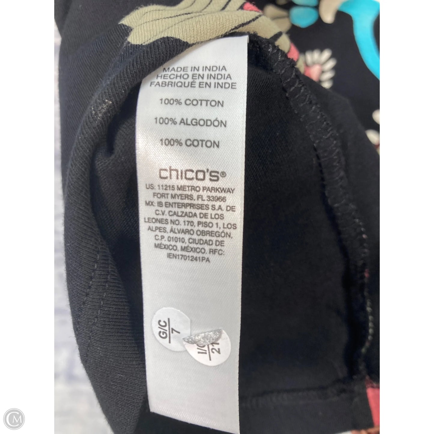 Top Short Sleeve By Chicos In Black & Blue, Size: Xl