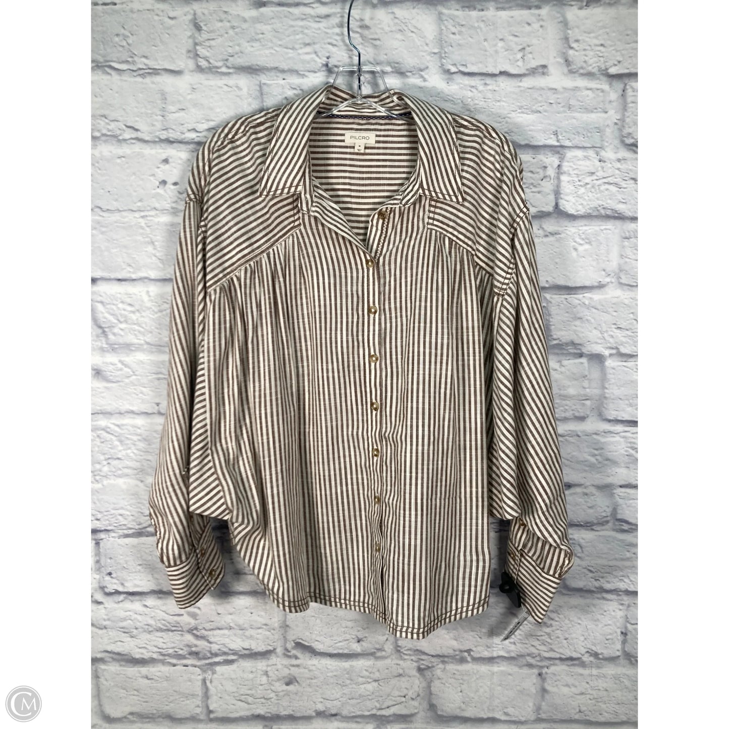 Top Long Sleeve By Pilcro In Brown & Cream, Size: M