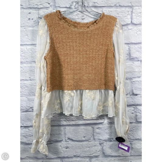 Top Long Sleeve By Anthropologie In Brown & Cream, Size: Xxs