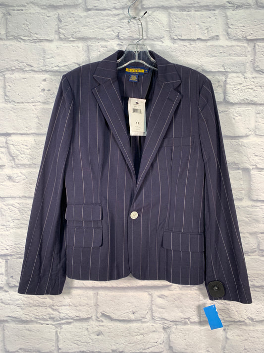 Blazer Designer By Ralph Lauren Collection In Blue & White, Size: L