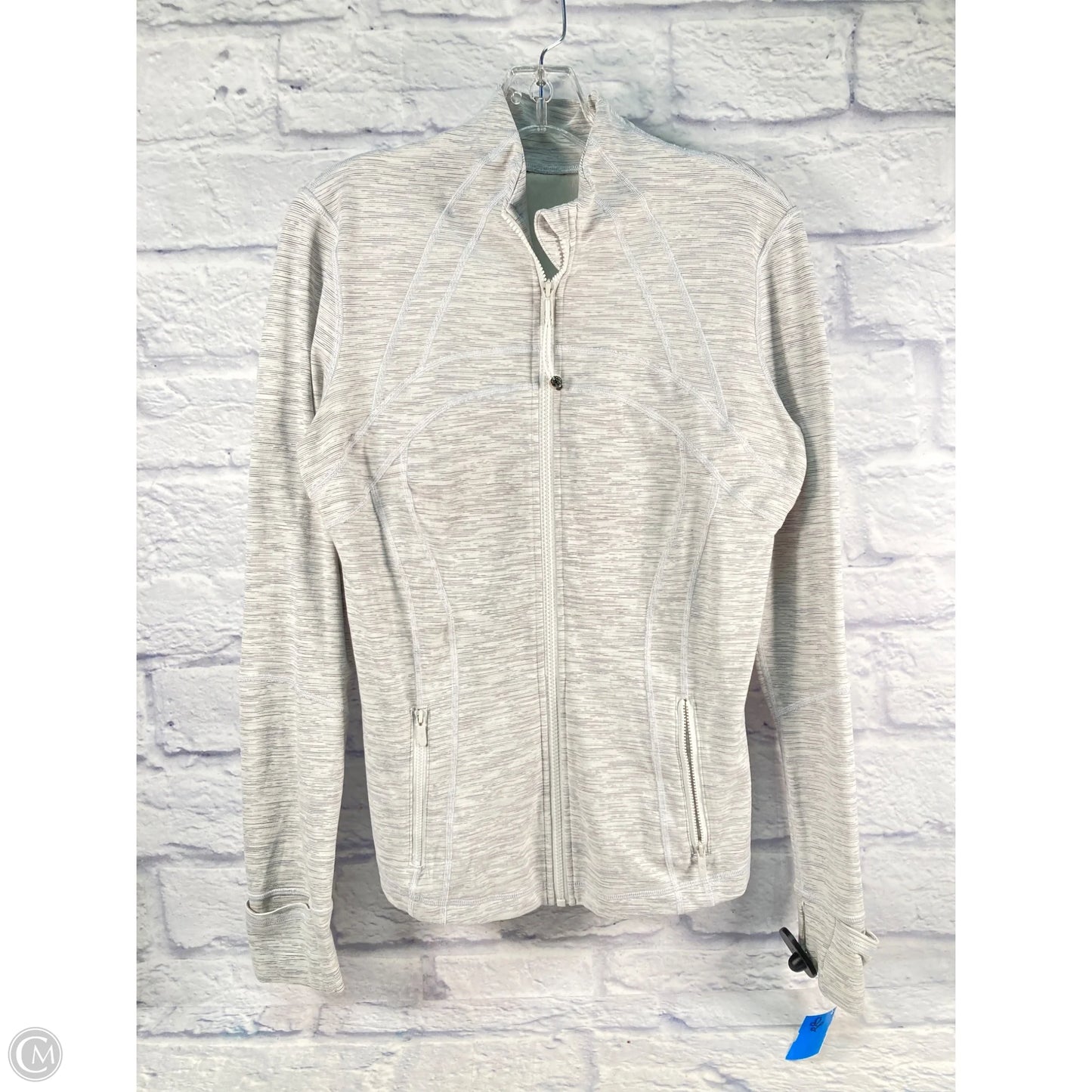 Athletic Jacket By Lululemon In Grey & White, Size: M