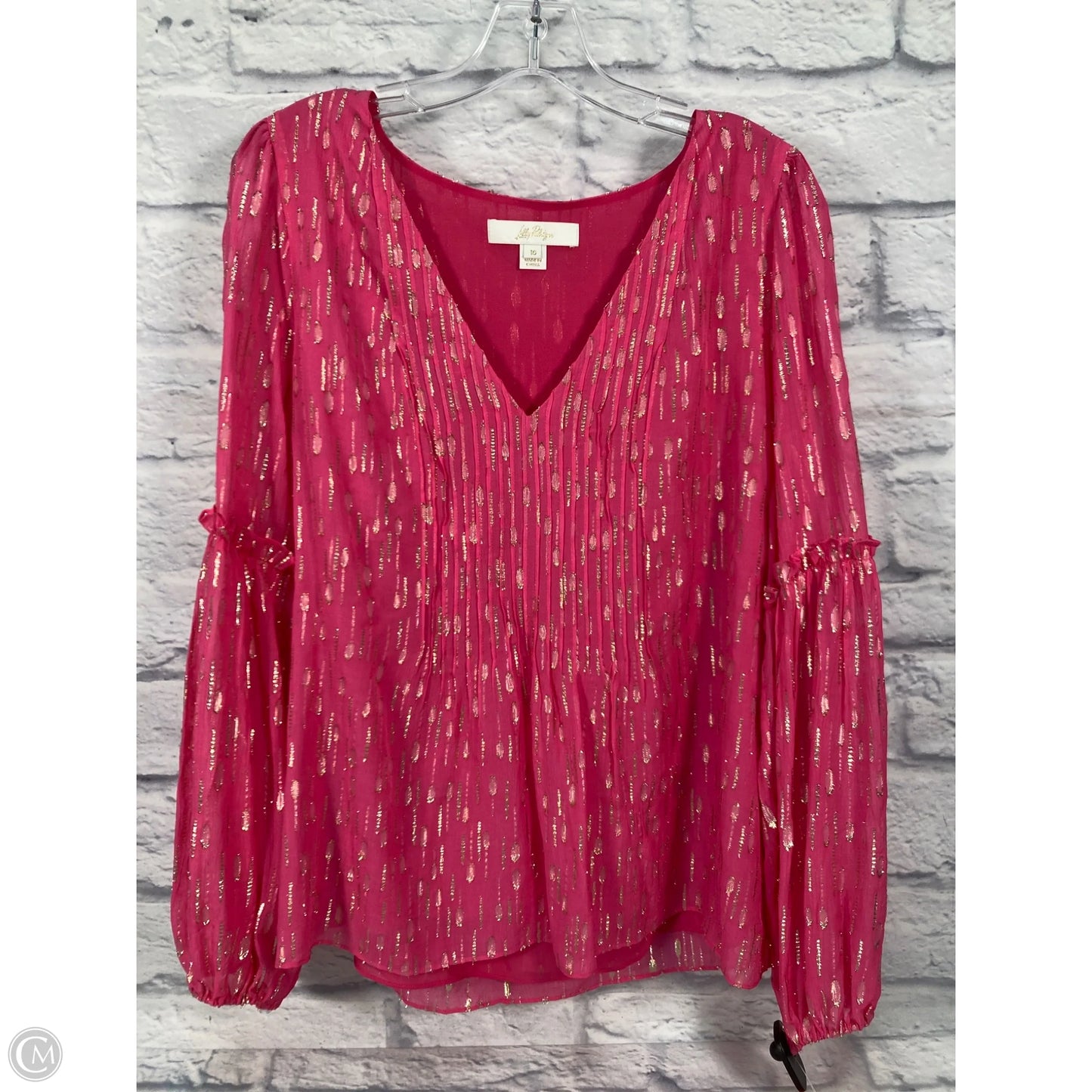 Top Long Sleeve Designer By Lilly Pulitzer In Gold & Pink, Size: M