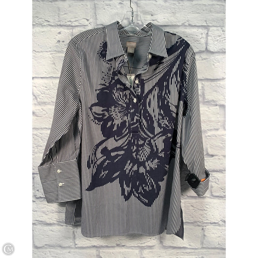 Top Long Sleeve By Chicos In Blue & White, Size: Xlp