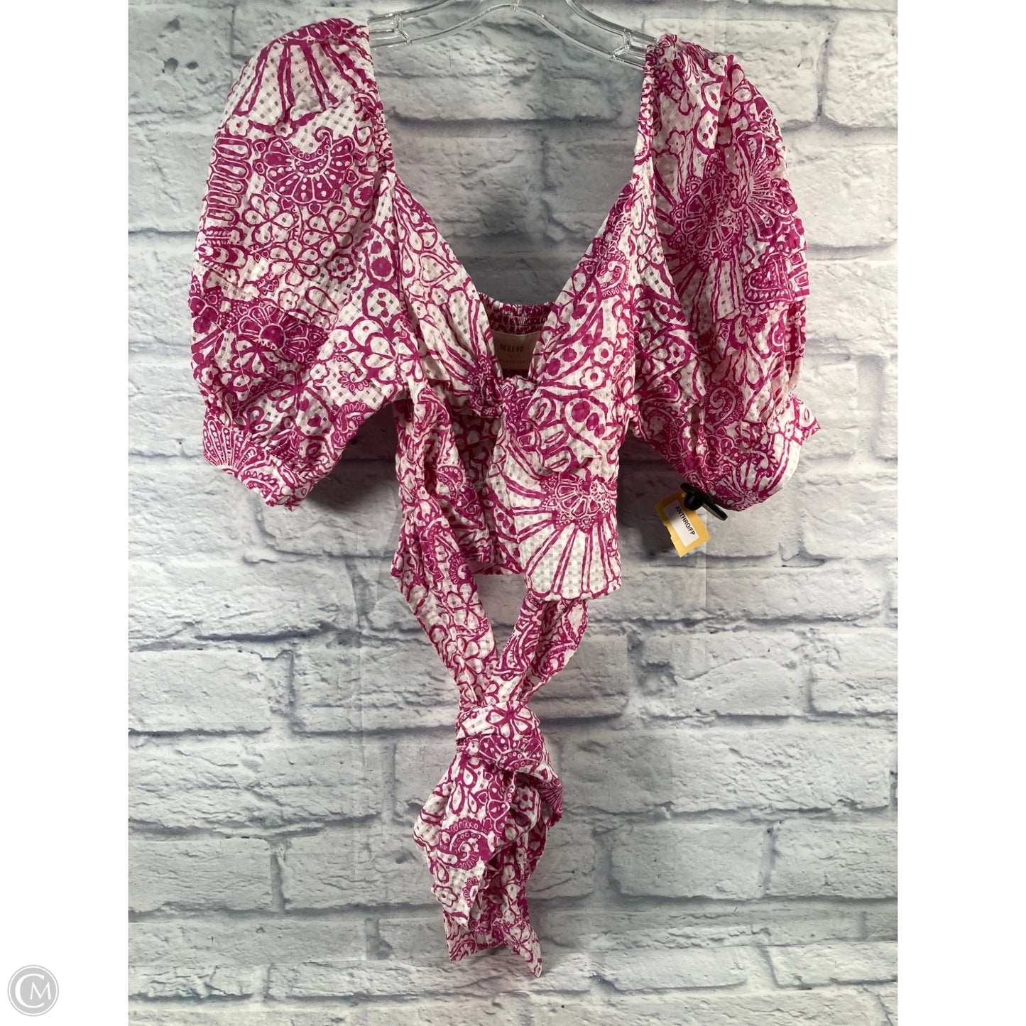 Blouse Short Sleeve By Maeve In Pink & White, Size: M