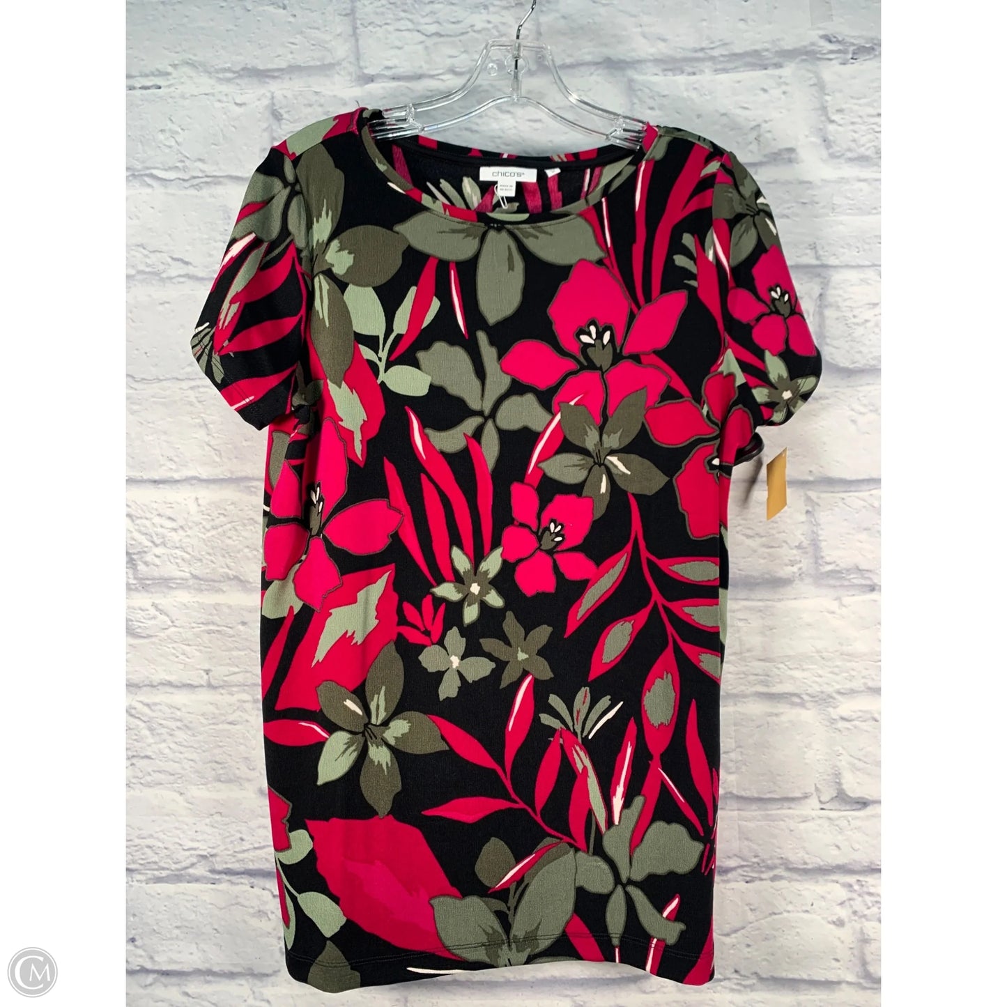 Top Short Sleeve By Chicos In Black & Pink, Size: M