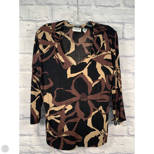 Top 3/4 Sleeve By Chicos In Black & Brown, Size: M