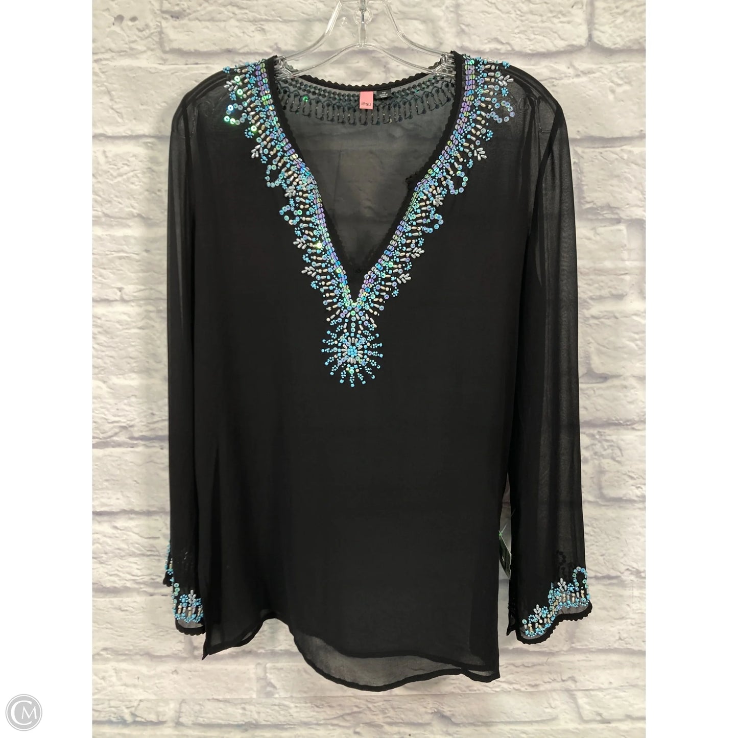 Blouse Long Sleeve By Clothes Mentor In Black & Blue, Size: M