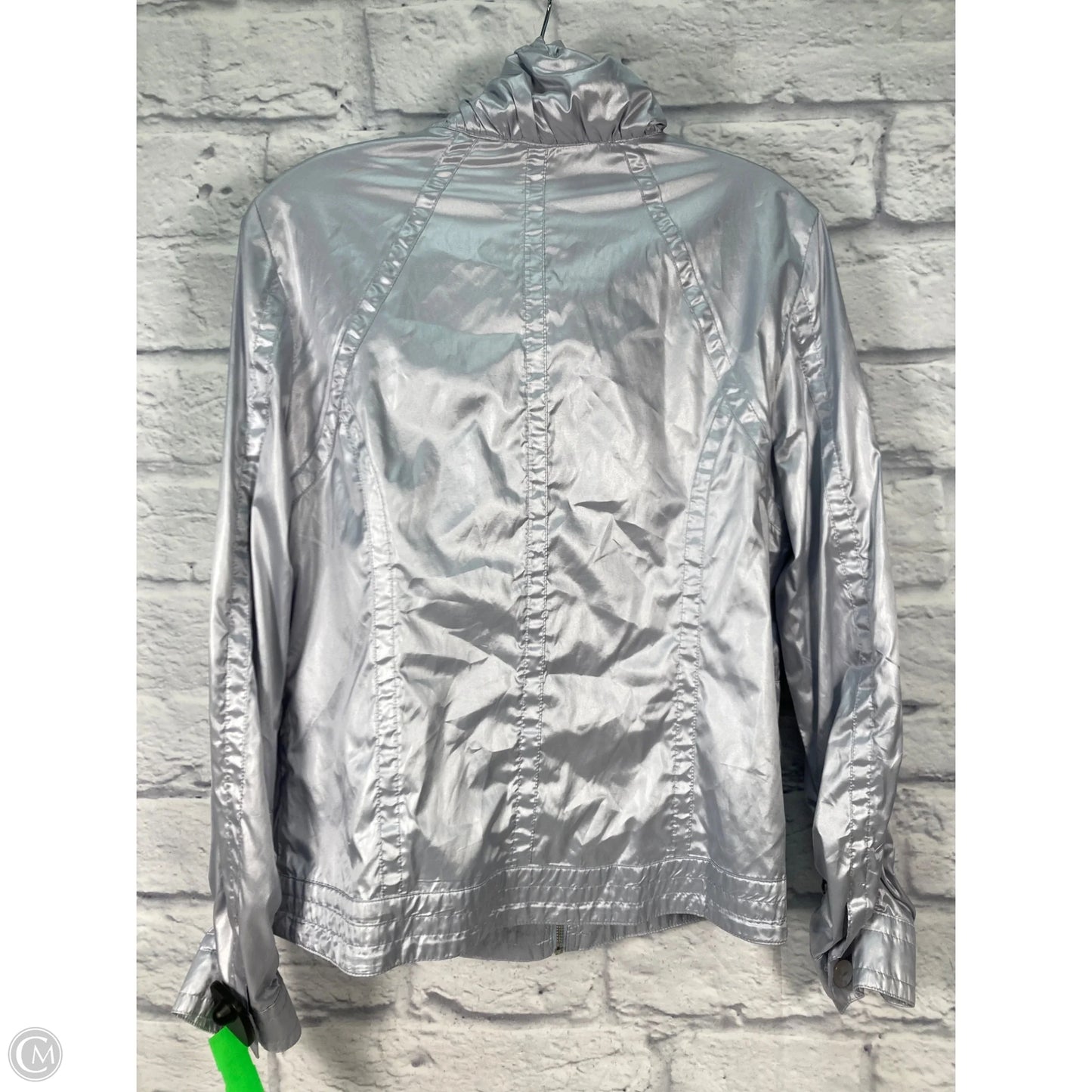 Jacket Windbreaker By Chicos In Silver, Size: M