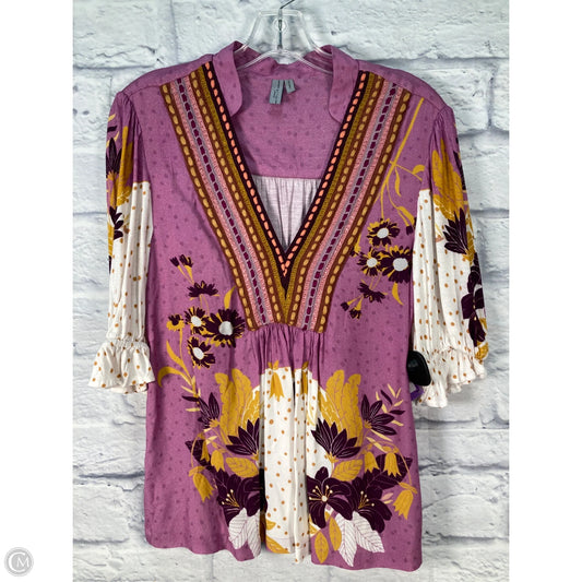 Blouse Short Sleeve By Bl-nk In Brown & Purple, Size: Xxs