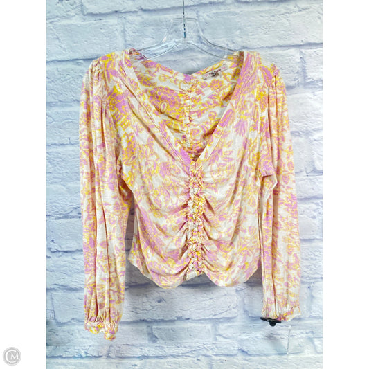 Top Long Sleeve By Free People In Cream & Pink, Size: L