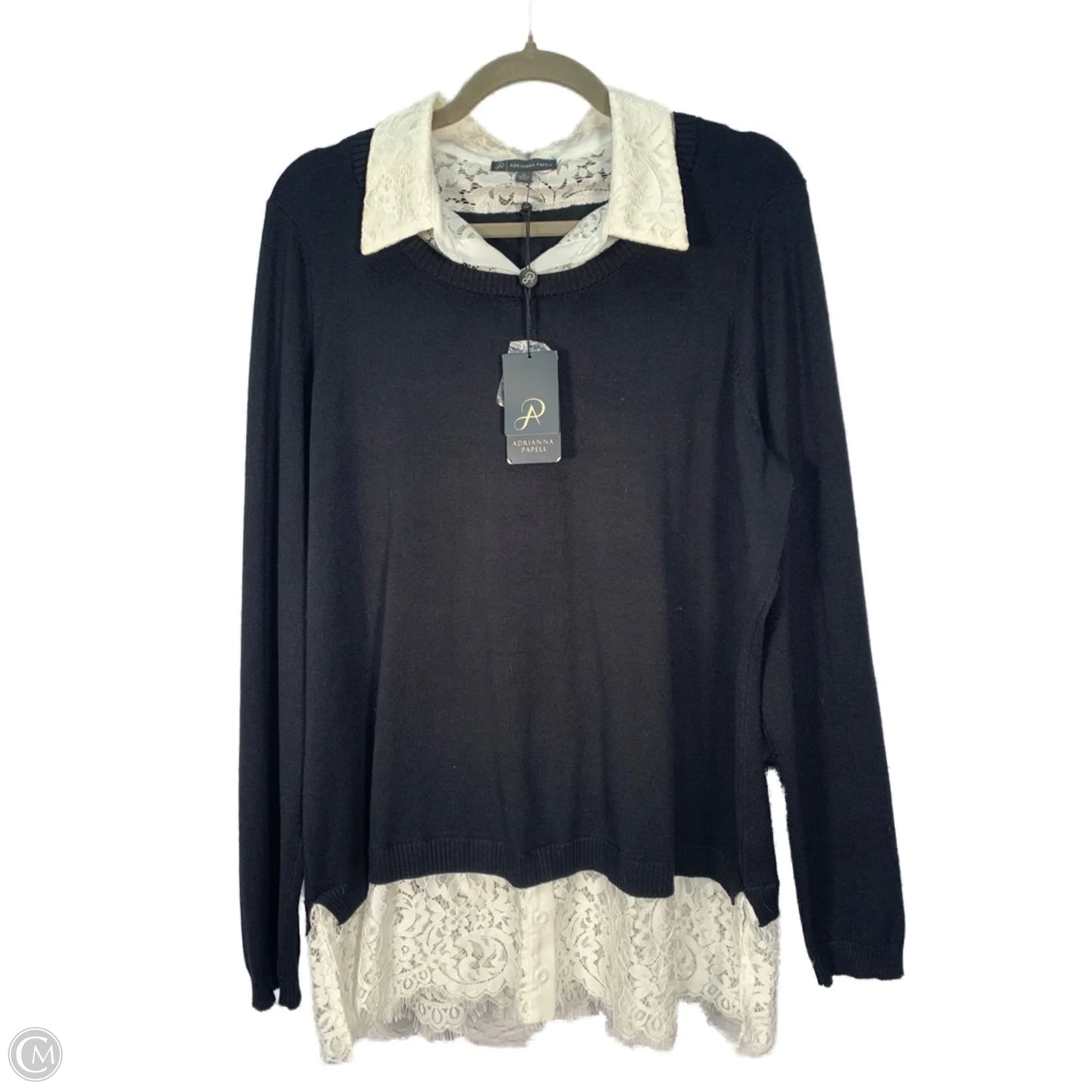 Sweater By Adrianna Papell In Black & Cream, Size: Xl