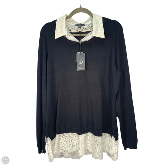 Sweater By Adrianna Papell In Black & Cream, Size: Xl