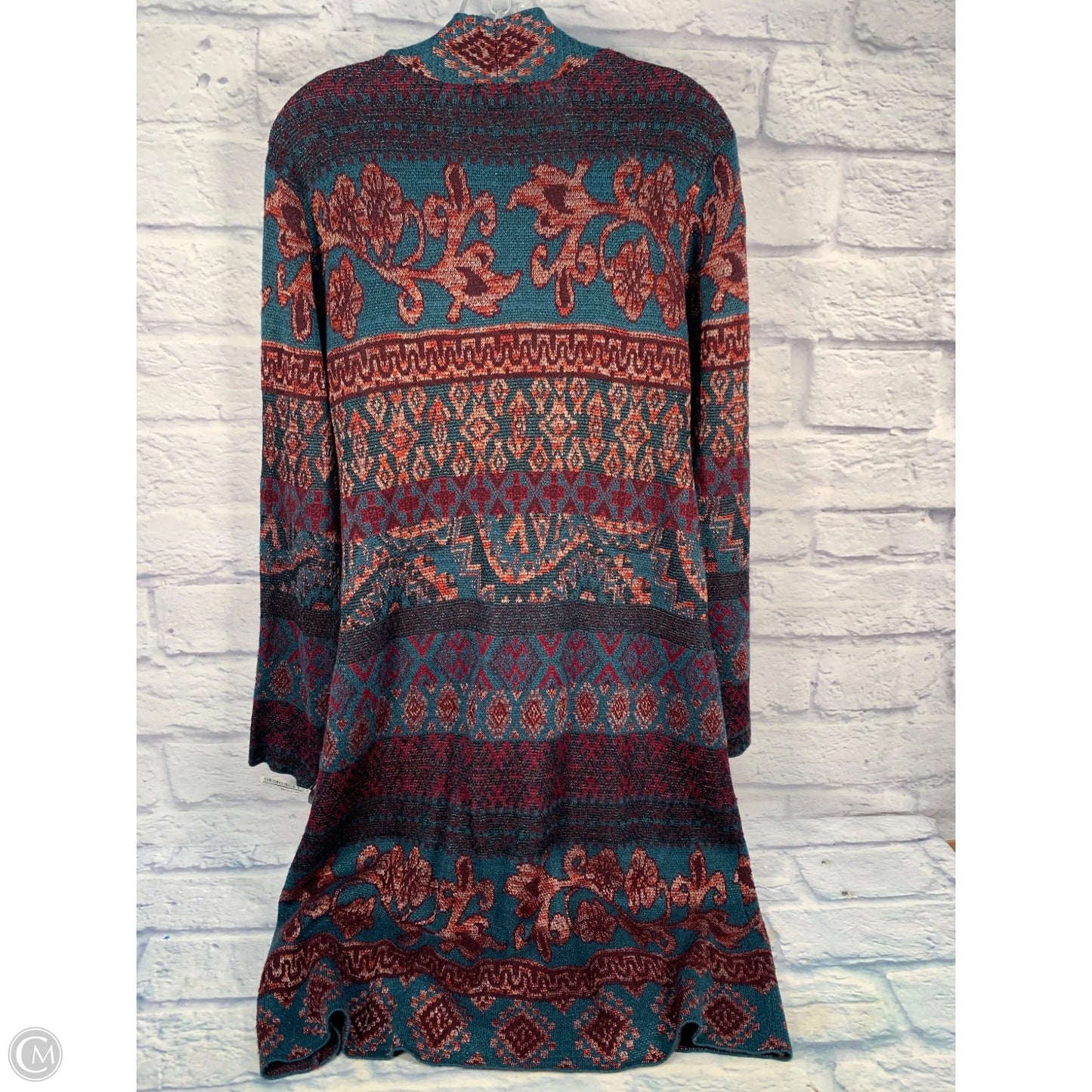 Sweater Cardigan By Chicos In Green & Purple, Size: Xl