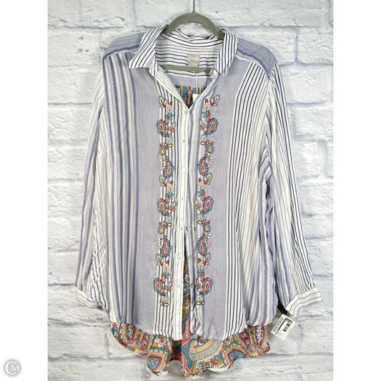 Blouse Long Sleeve By Chicos In Blue & White, Size: Xl
