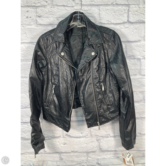 Jacket Moto By Clothes Mentor In Black & Silver, Size: M