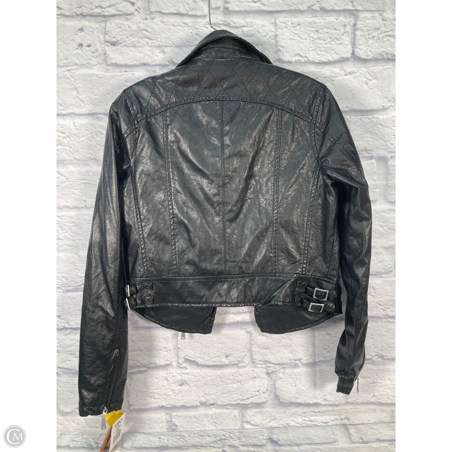 Jacket Moto By Clothes Mentor In Black & Silver, Size: M