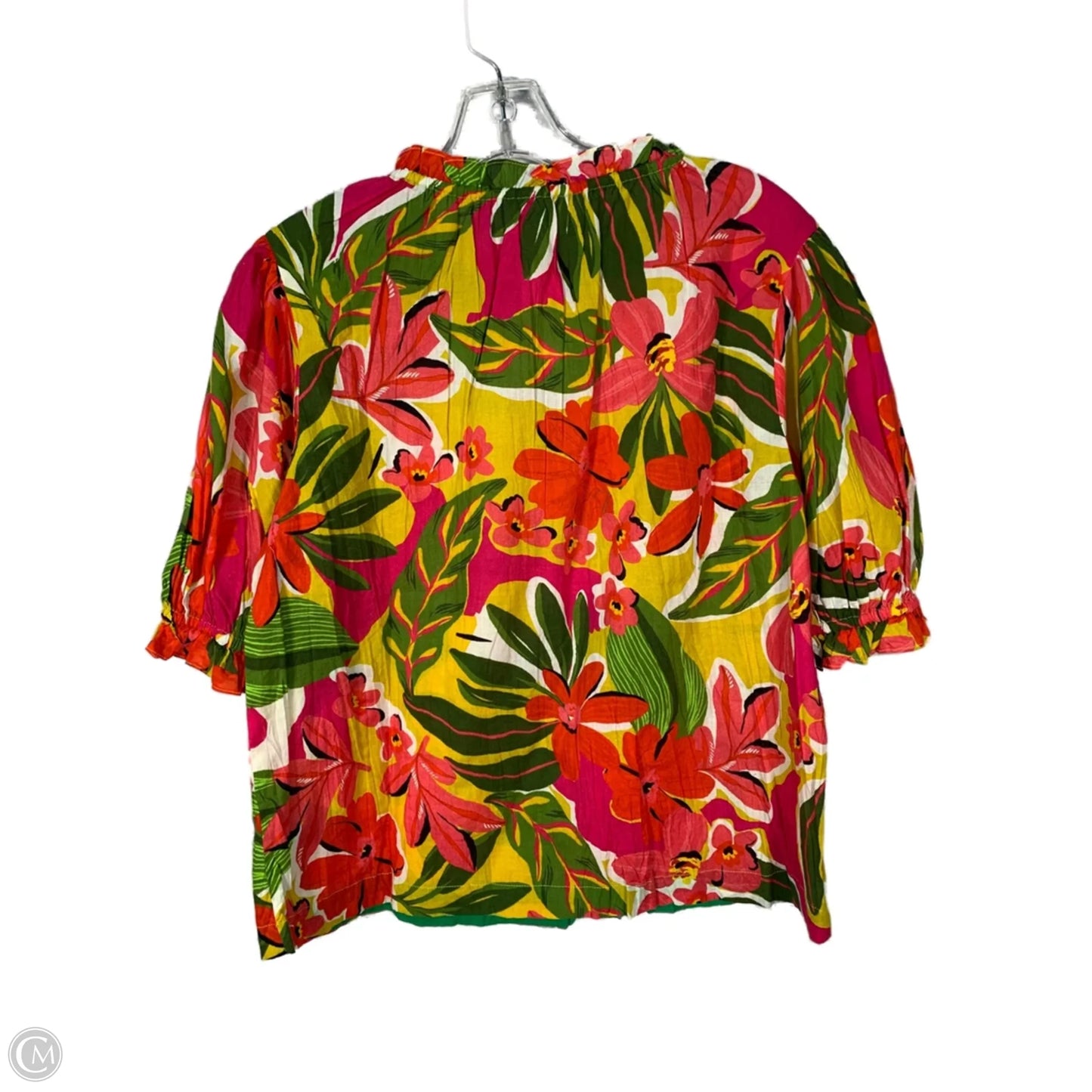 Top Short Sleeve By Anthropologie In Green & Pink, Size: Xs