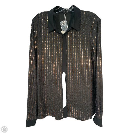 Blouse Long Sleeve By Endless Rose In Black & Gold, Size: M