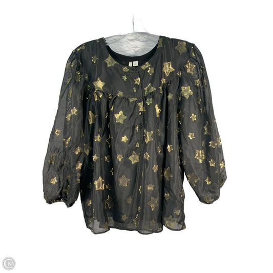 Tunic 3/4 Sleeve By Cato In Black & Gold, Size: L