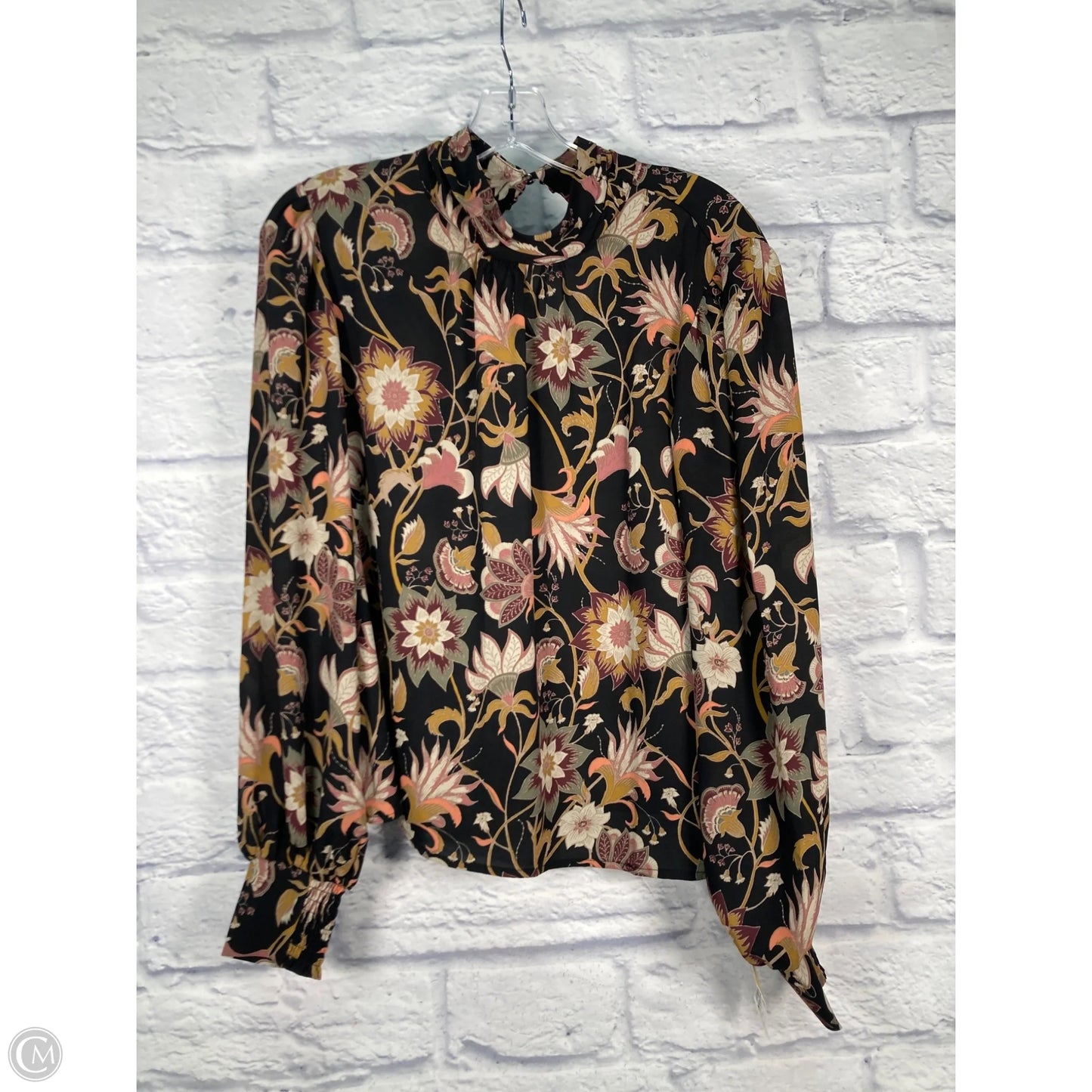 Blouse Long Sleeve By Evereve In Black & Yellow, Size: S