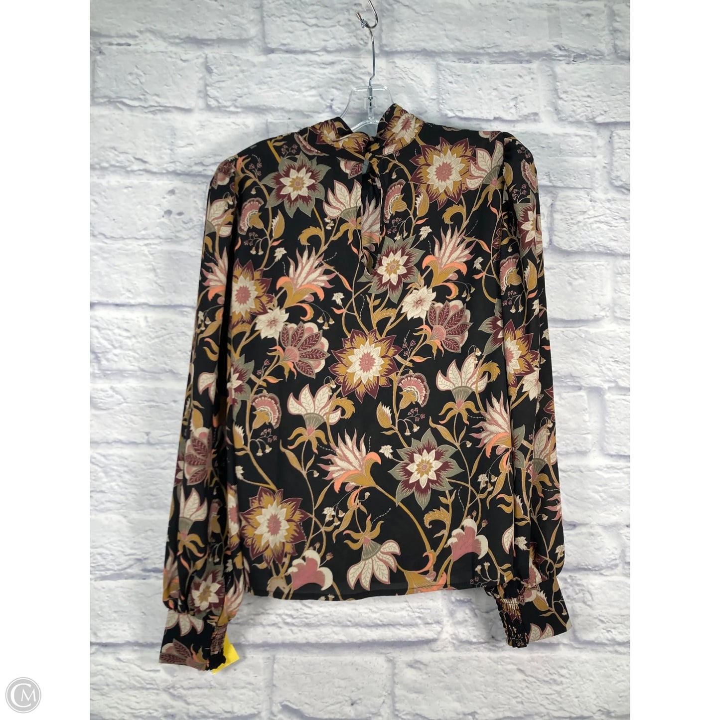 Blouse Long Sleeve By Evereve In Black & Yellow, Size: S