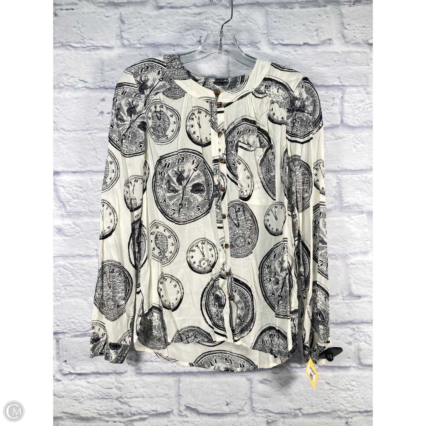 Blouse Long Sleeve By Anthropologie In Black & Cream, Size: S