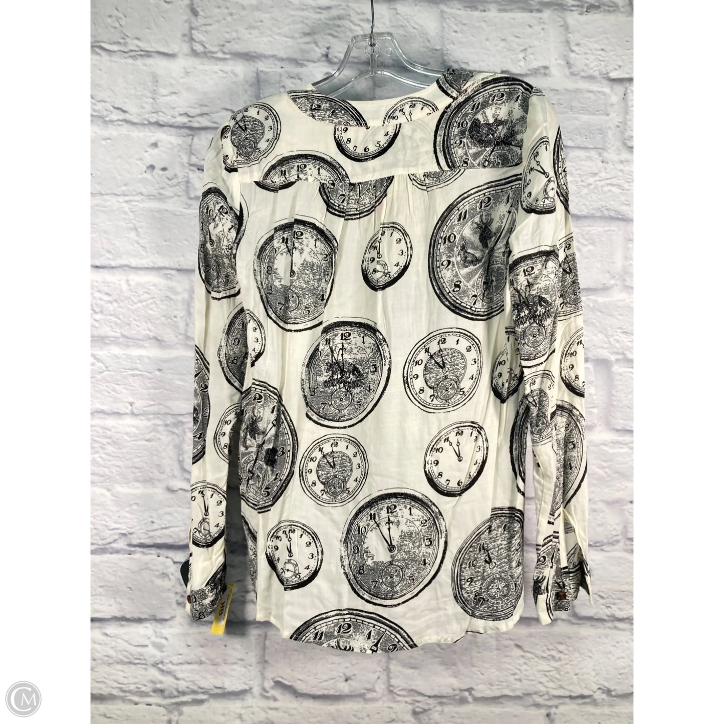 Blouse Long Sleeve By Anthropologie In Black & Cream, Size: S