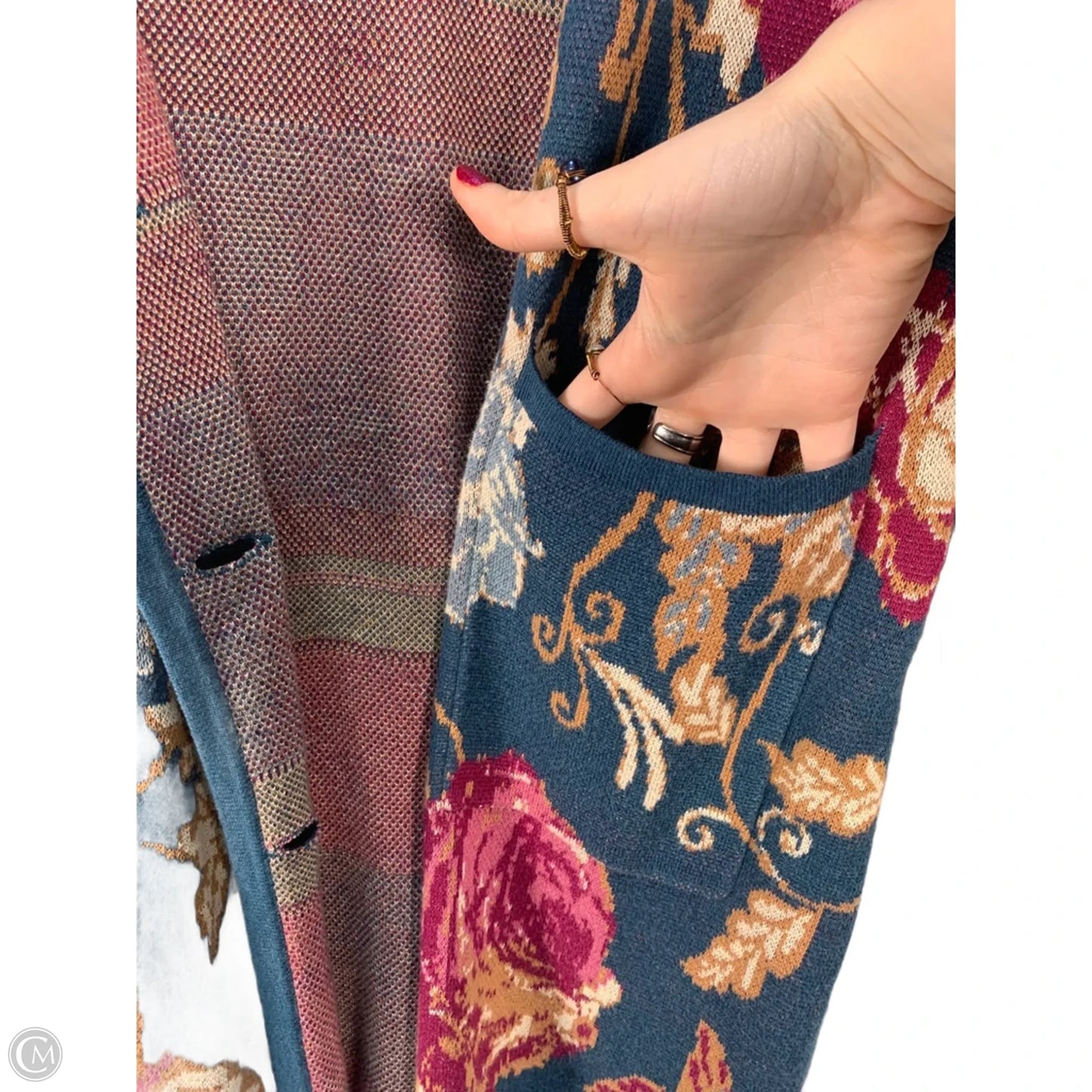 Sweater Cardigan By Soft Surroundings In Blue & Pink, Size: L