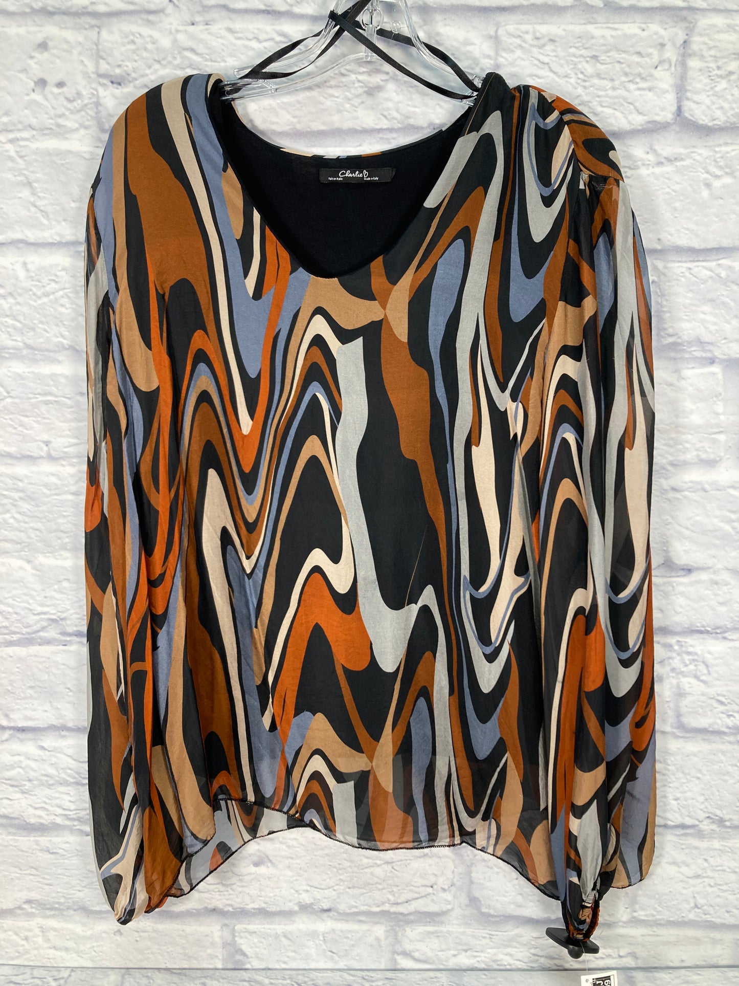 Top Long Sleeve By Charlie B In Brown & Orange, Size: Xl