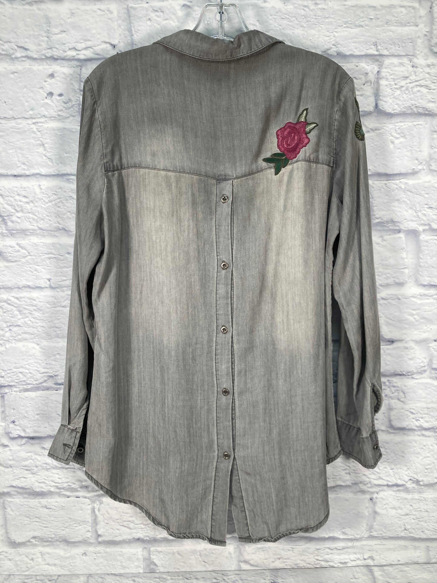 Blouse Long Sleeve By Clothes Mentor In Grey Denim, Size: M