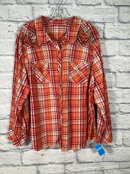 Blouse Long Sleeve By Clothes Mentor In Orange & Red, Size: L