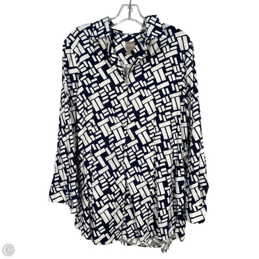 Tunic Long Sleeve By Chicos In Blue & White, Size: L