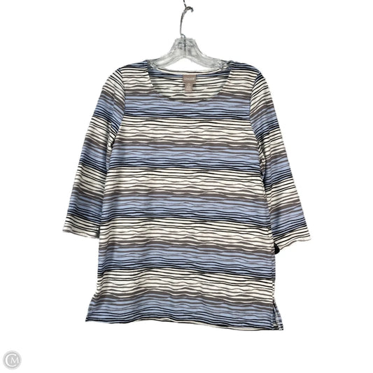 Blouse 3/4 Sleeve By Chicos In Blue & Cream, Size: S