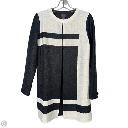 Coat Trench Coat By Chicos In Black & Cream, Size: S