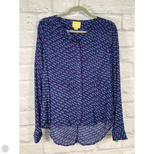 Top Long Sleeve By Maeve In Blue & White, Size: M