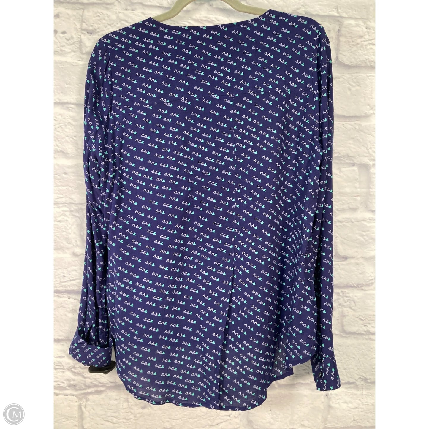 Top Long Sleeve By Maeve In Blue & White, Size: M