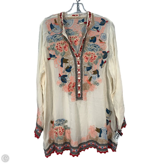 Blouse Long Sleeve By Johnny Was In Cream & Pink, Size: Xl