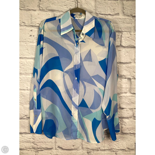 Blouse Long Sleeve By Emory Park In Blue & White, Size: M
