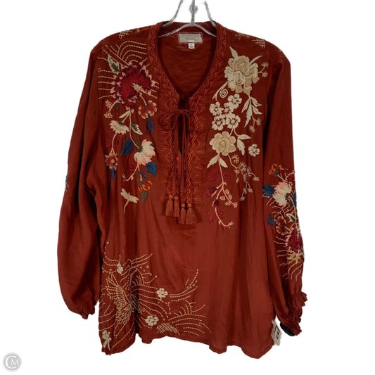 Blouse Long Sleeve By Johnny Was In Red & Tan, Size: Xl