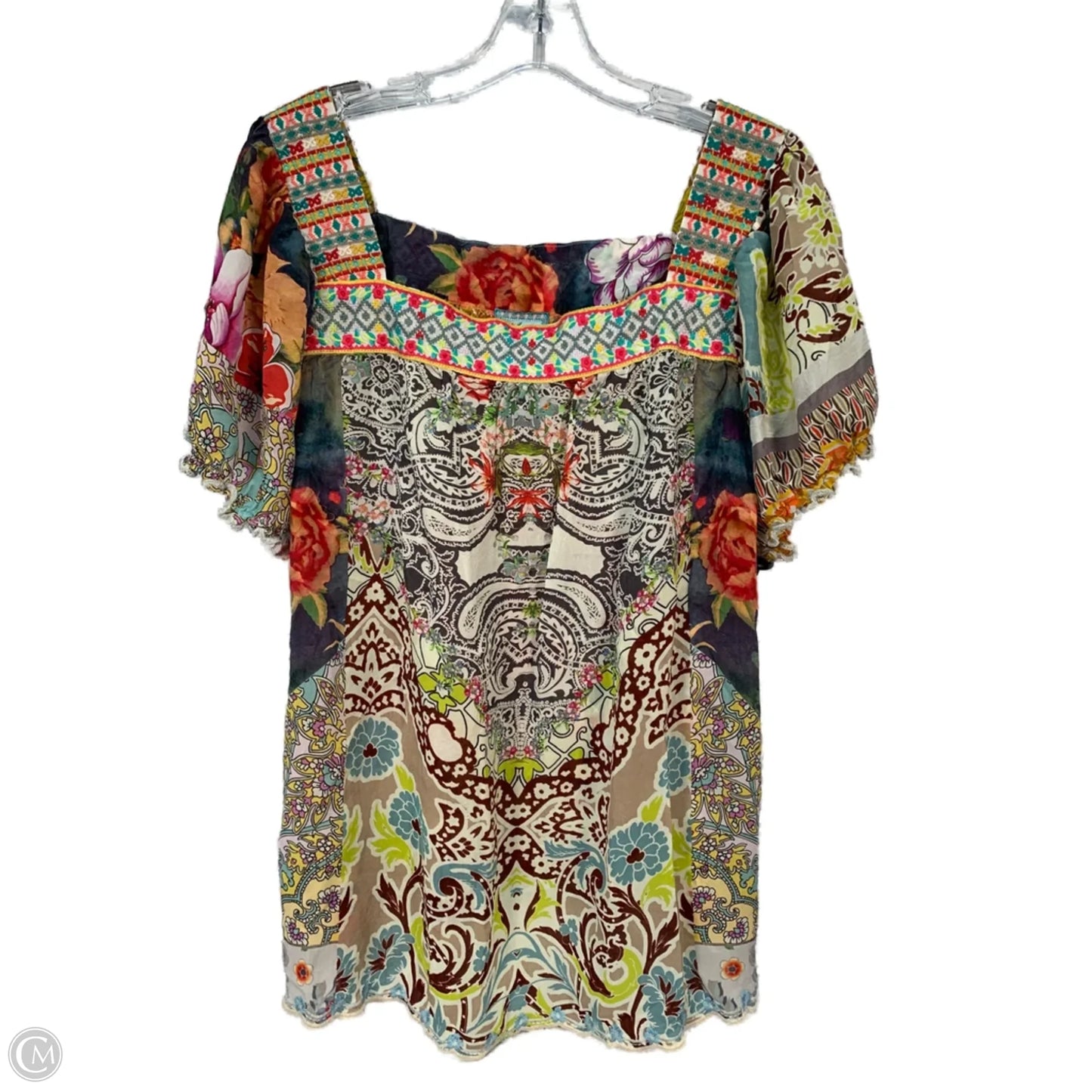 Blouse Short Sleeve By Johnny Was In Multi-colored, Size: Xl