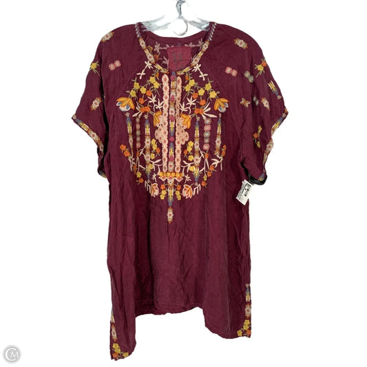 Tunic Short Sleeve By Johnny Was In Cream & Purple, Size: Xl