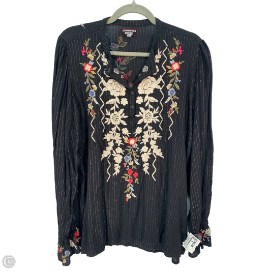 Top Long Sleeve By Johnny Was In Black & Cream, Size: L