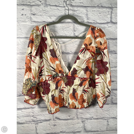 Blouse Short Sleeve By Anthropologie In Floral Print, Size: L