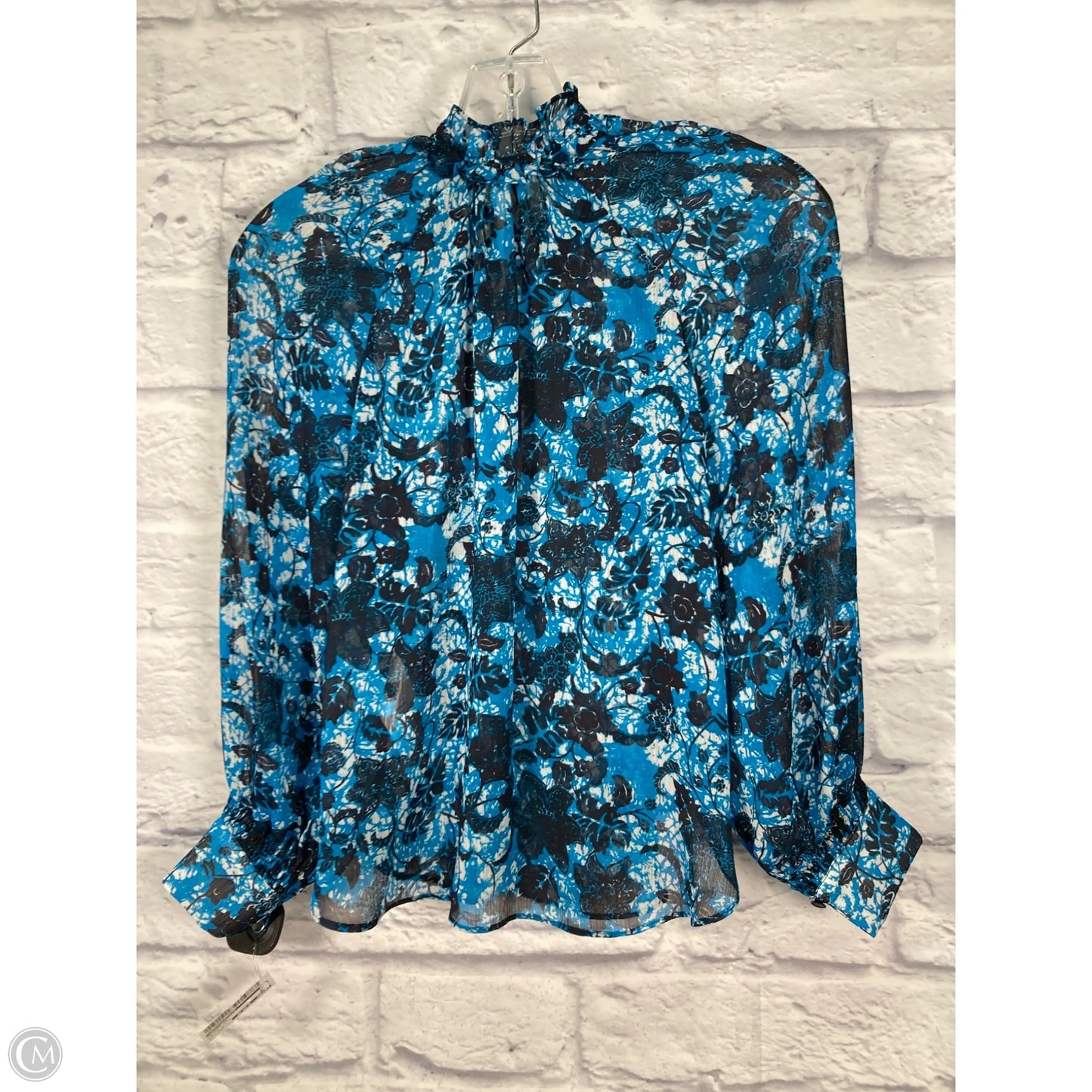 Blouse Long Sleeve By Anthropologie In Black & Blue, Size: Xsp