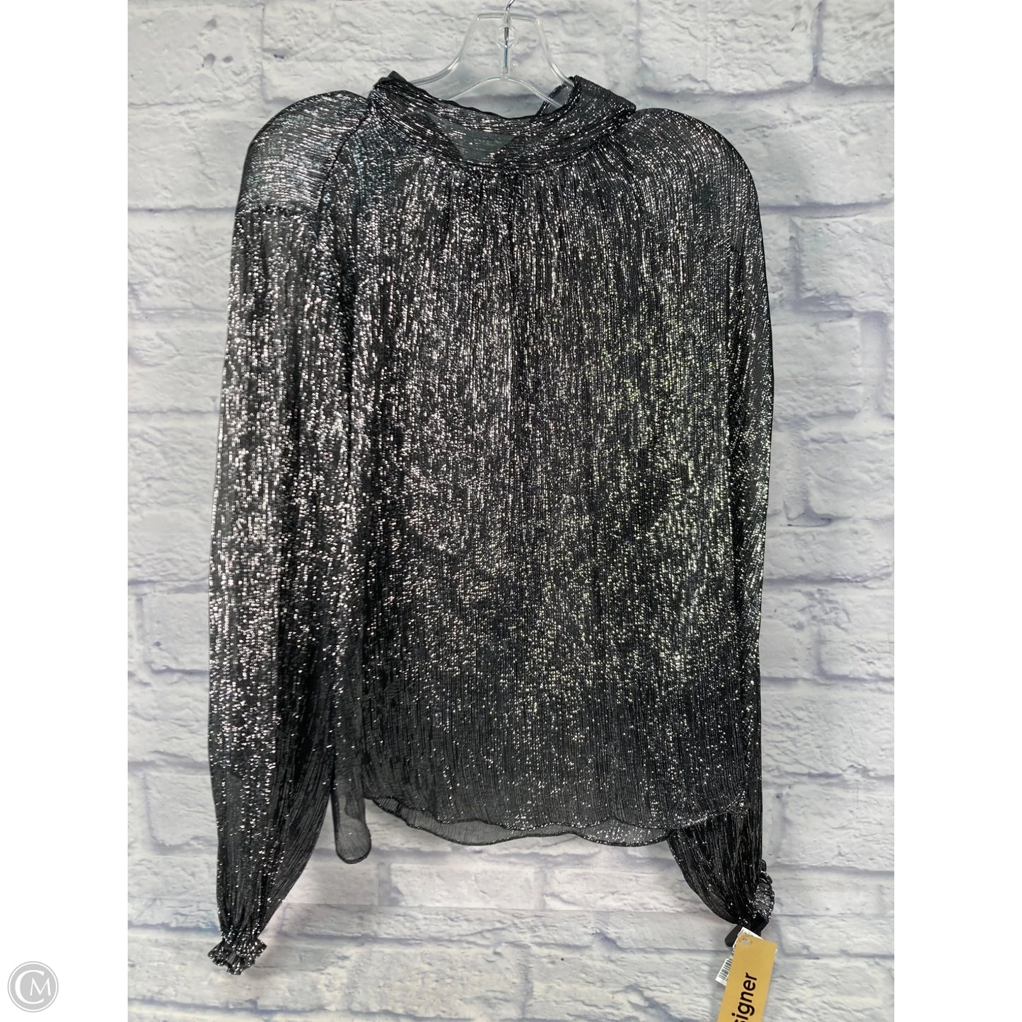 Blouse Designer By Halston In Black & Silver, Size: M