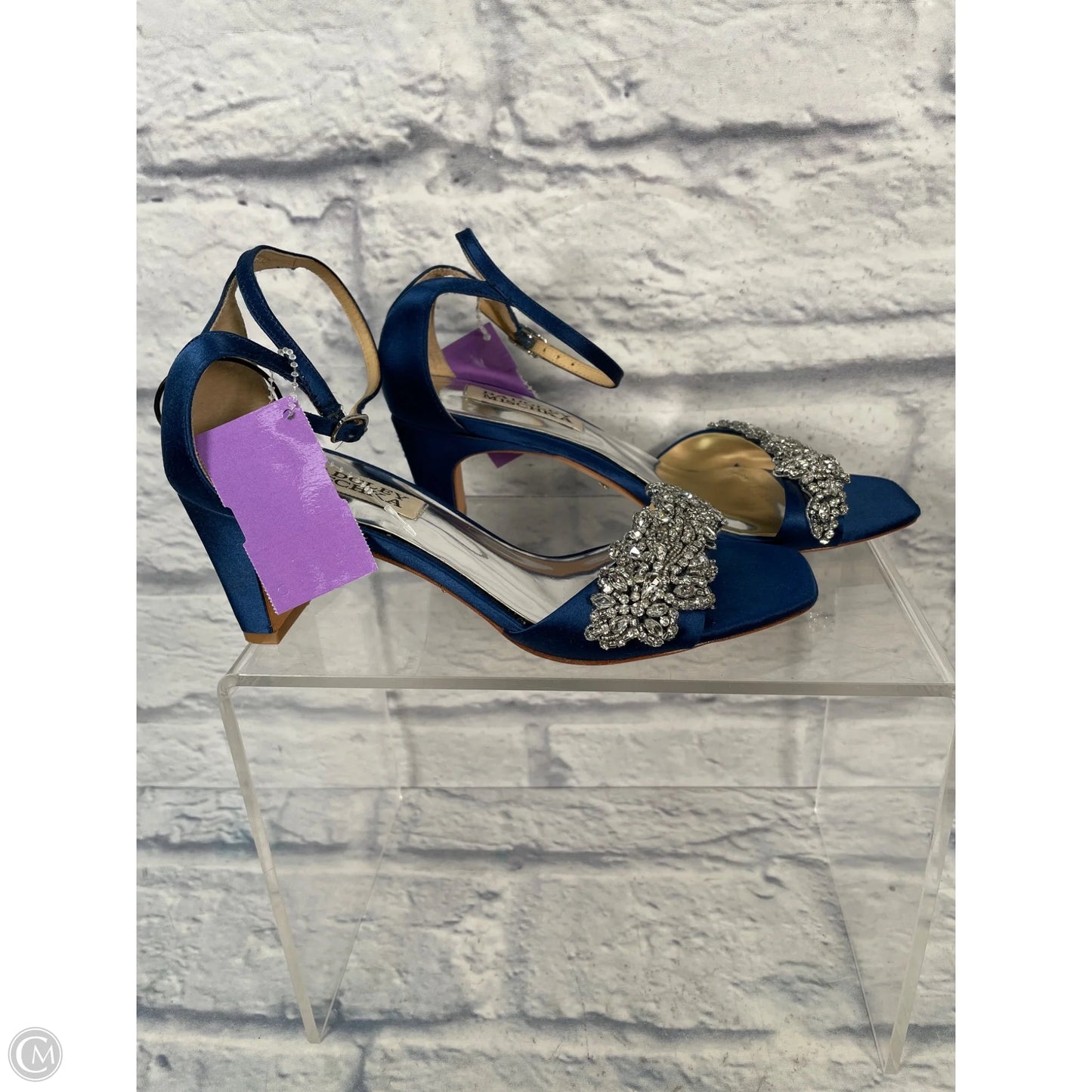 Shoes Heels Block By Badgley Mischka In Blue & Silver, Size: 5.5
