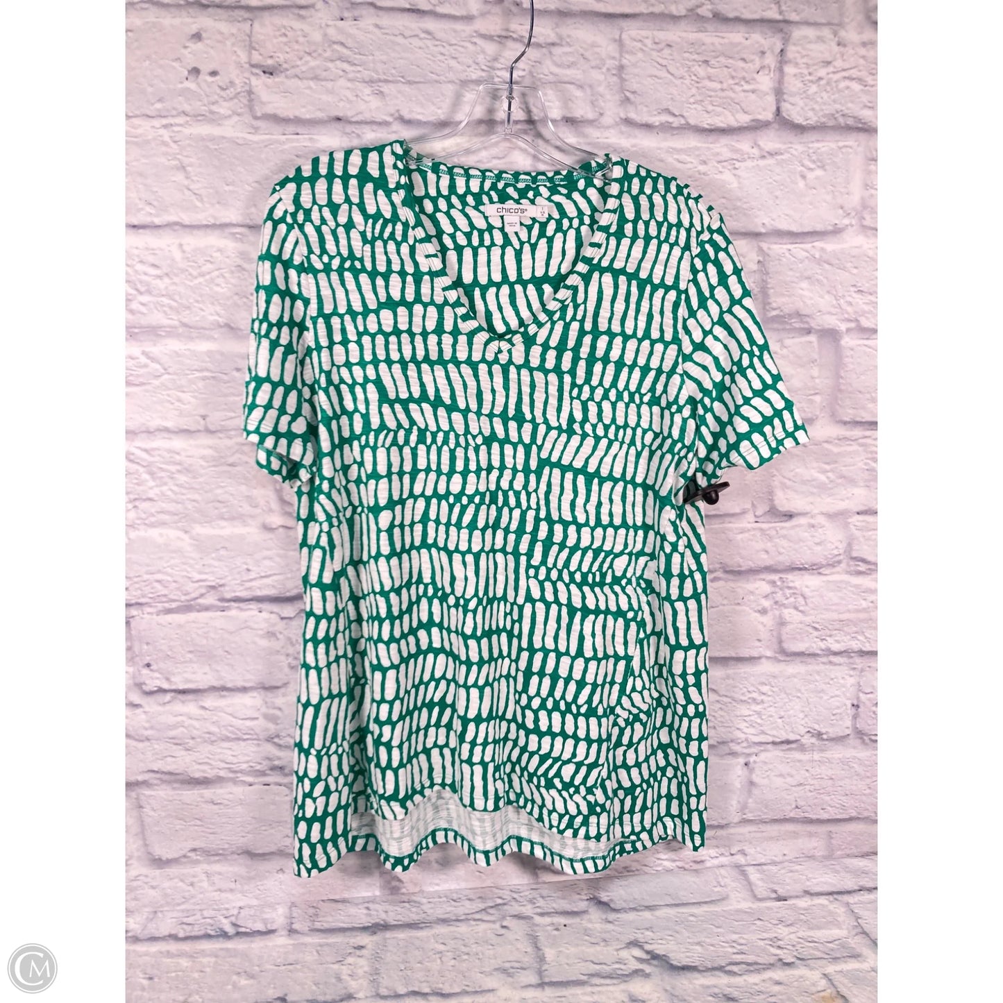 Top Short Sleeve By Chicos In Green & White, Size: M