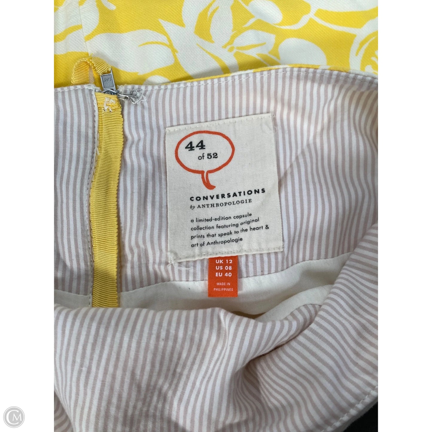 Skirt Midi By Anthropologie In White & Yellow, Size: 8