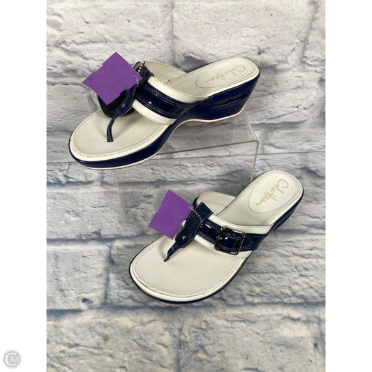 Sandals Heels Wedge By Cole-haan In Blue & White, Size: 7